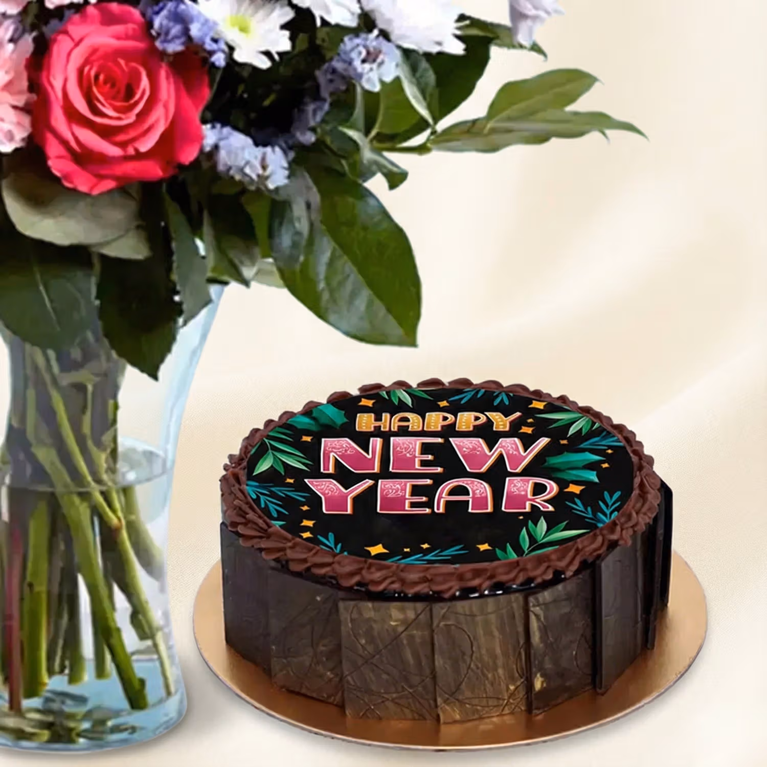 كومبو ورد و كيك شوكولاته العام الجديد 2026