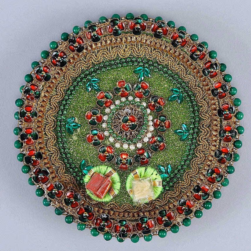 Bhai Dooj Green Beads Thali
