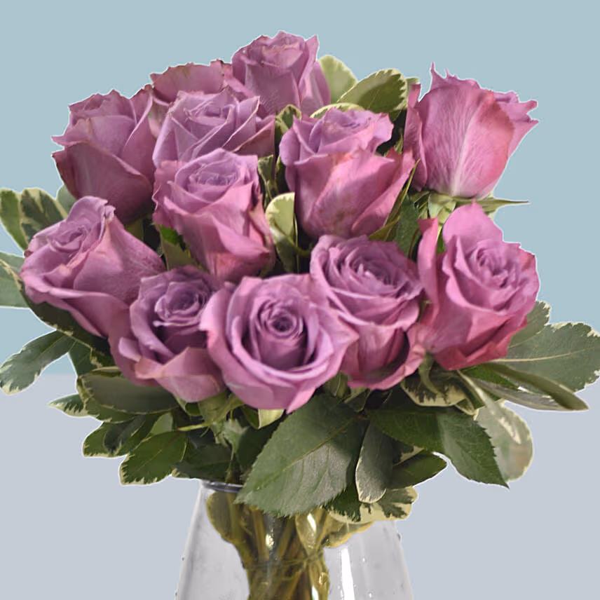 Vase Of 18 Mystic Purple Roses