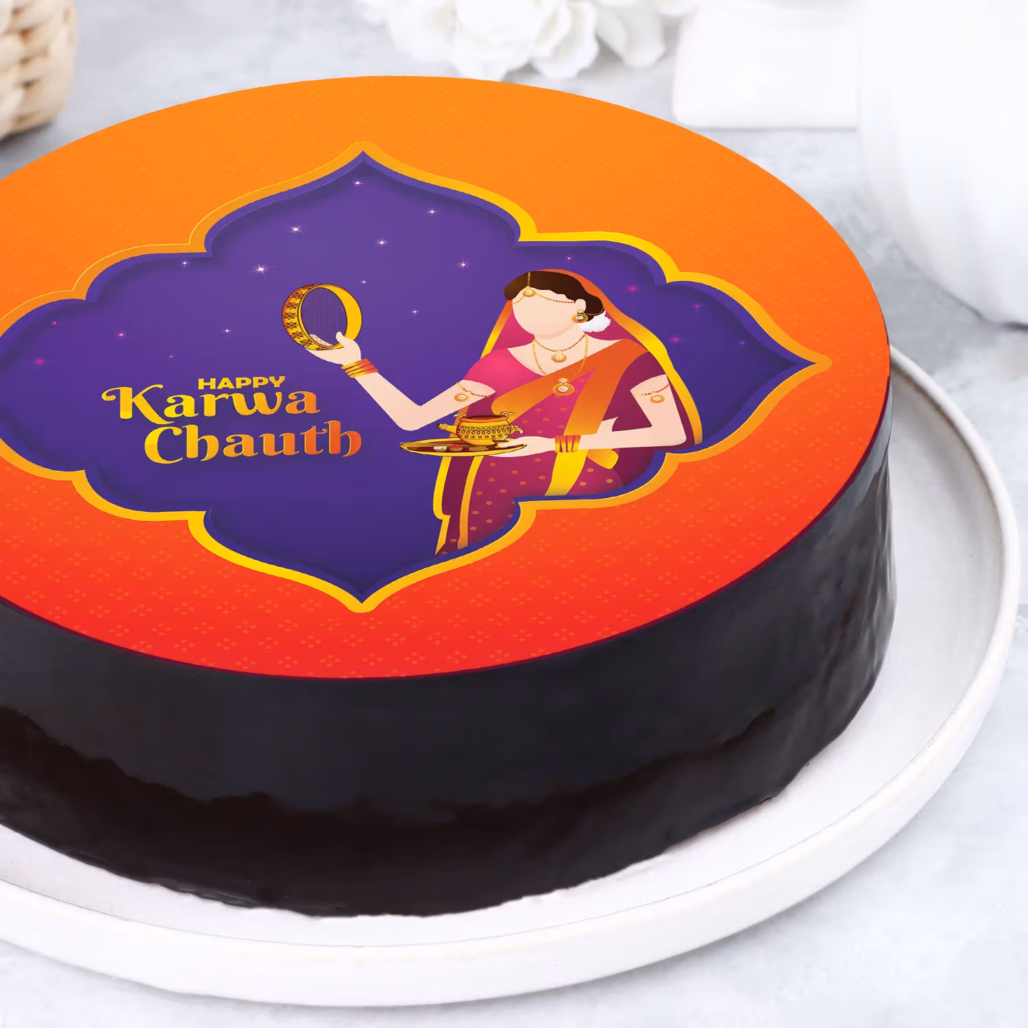 Karwa Chauth Theme Chocolate Cake Half Kg