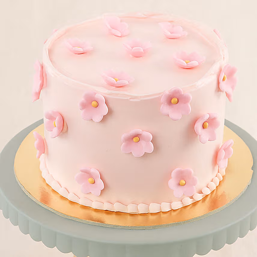 Pink Flowers Celebration Cake Vanilla