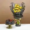 Golden Twilight Roses & Chocolate Cake Delight Gift Set