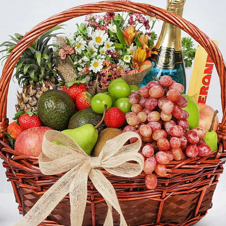 Fruits Basket with Flowers & Juice