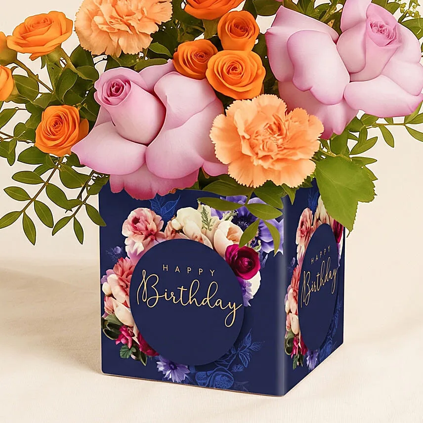 Birthday Flowers and Gold Balloons in Luxury Vase
