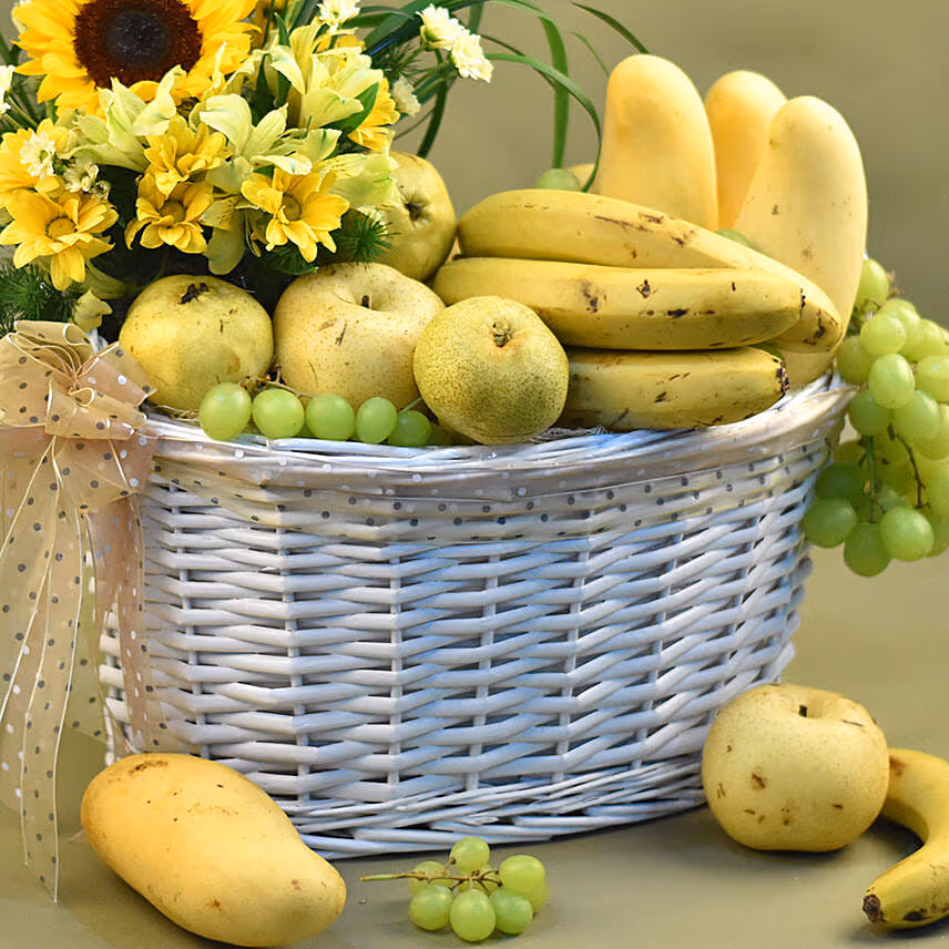 Mixed Flowers & Assorted Fruits Basket