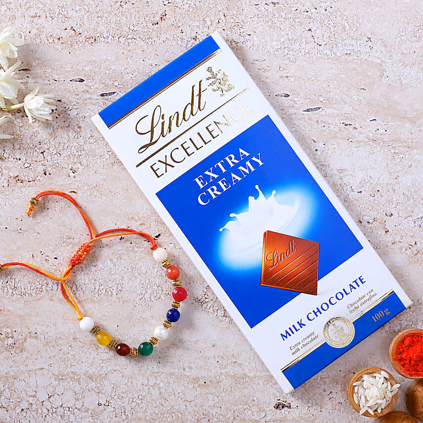 Striking Navrattan Rakhi N Lindt Chocolate