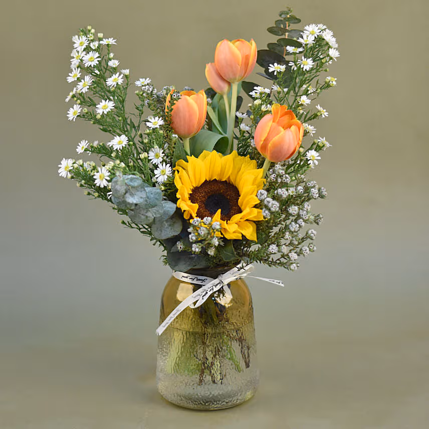Delightful Mixed Flowers Vase