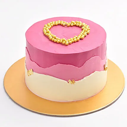 Decadent Pink Chocolate Cake with Golden Pearl Heart - 1 Kg