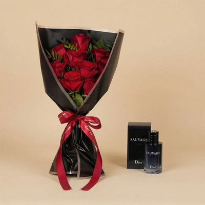 عطر سوفاج للرجال مع بوكيه ورد احمر
