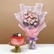 Exquisite Baby Rose Symphony with Red Velvet Cake Delight