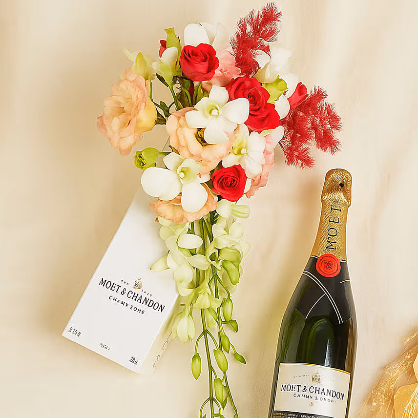Moet Chandon Champagne & Elegant Floral Gift Box