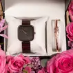 Titan Purple Stackables Quartz Analog Watch with Black Dial and Floral Gift Box