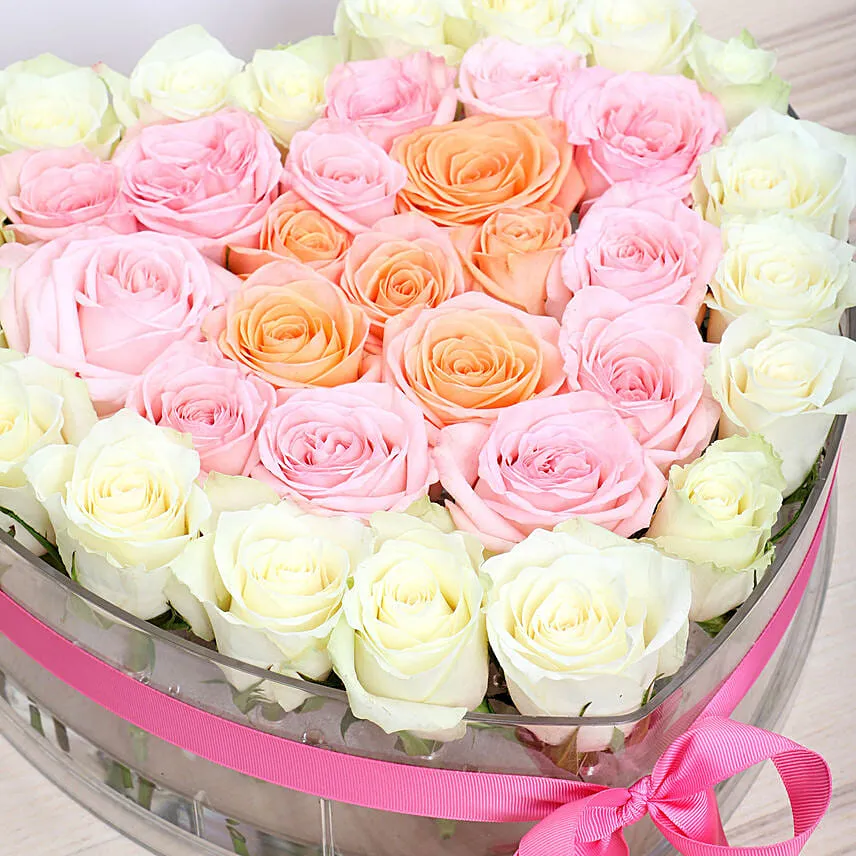 Heart Shaped Mixed Roses Arrangement