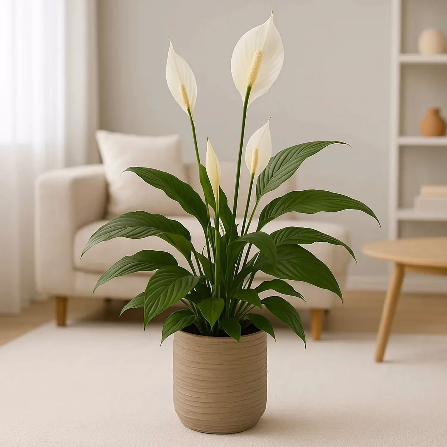 Elegant Peace Lily in Handcrafted Textured Cement Pot
