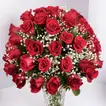 Luxurious Bouquet of 50 Scarlet Red Roses with Elegant Fillers in a Glass Vase