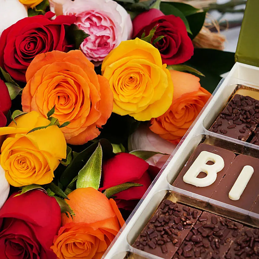 Multicolor Roses n Birthday Chocolates