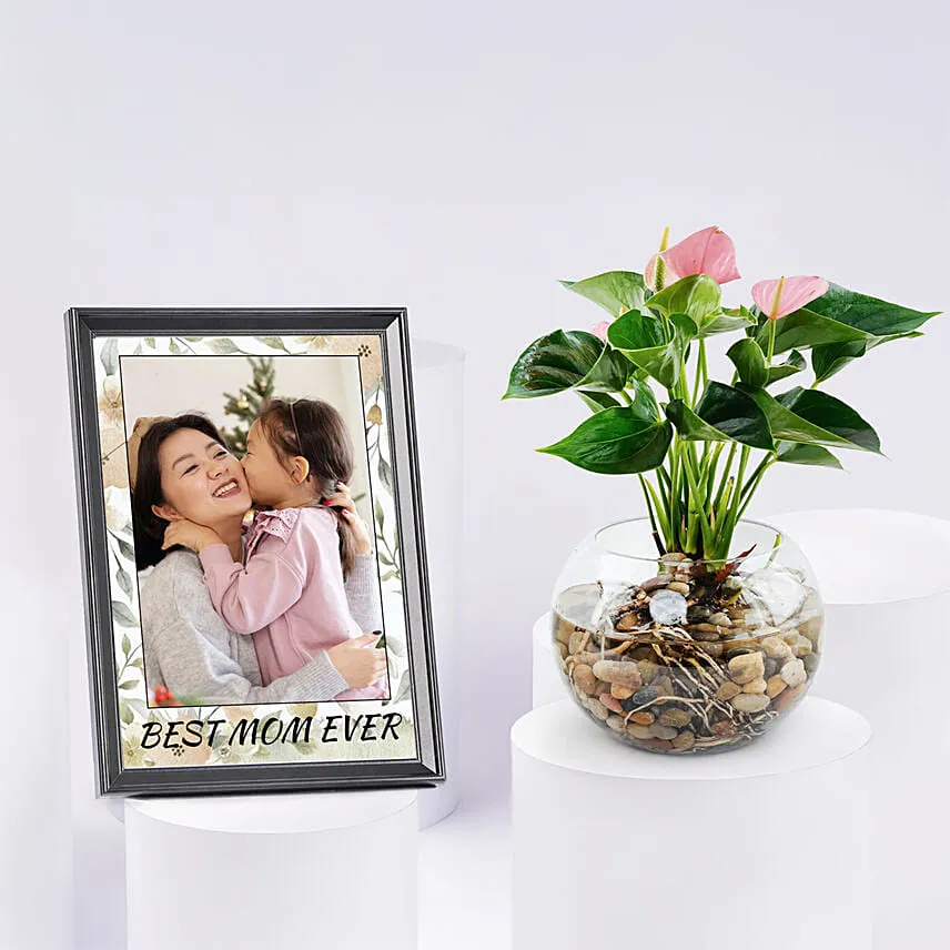 Personalised Photo Frame with Anthurium Plant for Mother