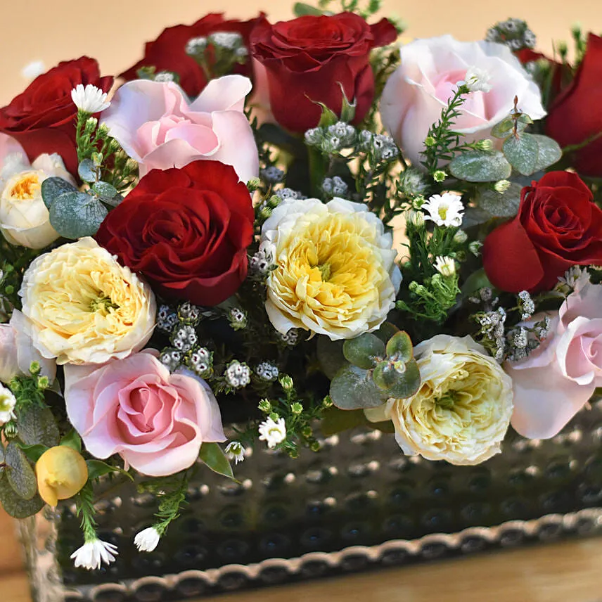 Mixed Roses Rectangular Vase