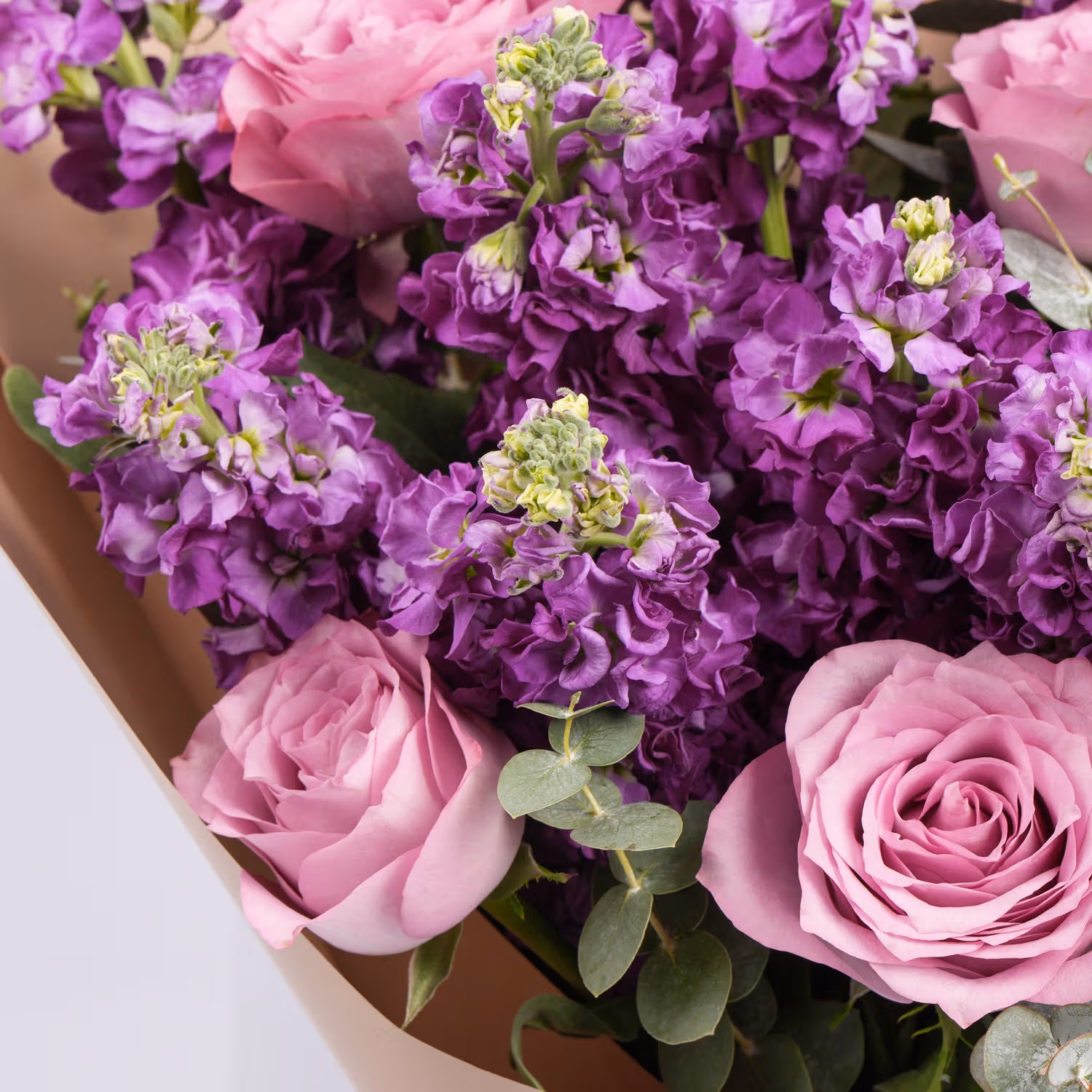 Elegant Purple Flower Bouquet with Roses and Eucalyptus