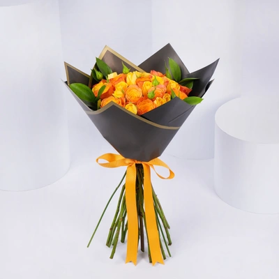 Roses of Devotion: Exquisite Orange and Yellow Bouquet
