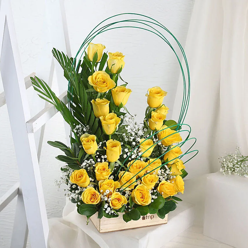 Yellow Roses Basket Arrangement