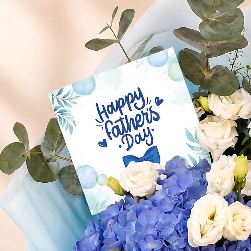 Blue Hydrangea and White Eustoma Father's Day Bouquet