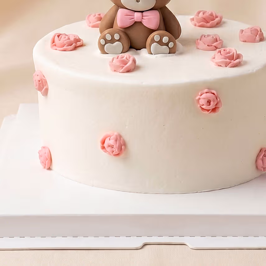 Sweetest Hug Teddy Bear & Rose Cream Cake