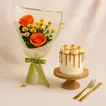 Orange Chrysanthemum & Roses Bouquet - With Cake 