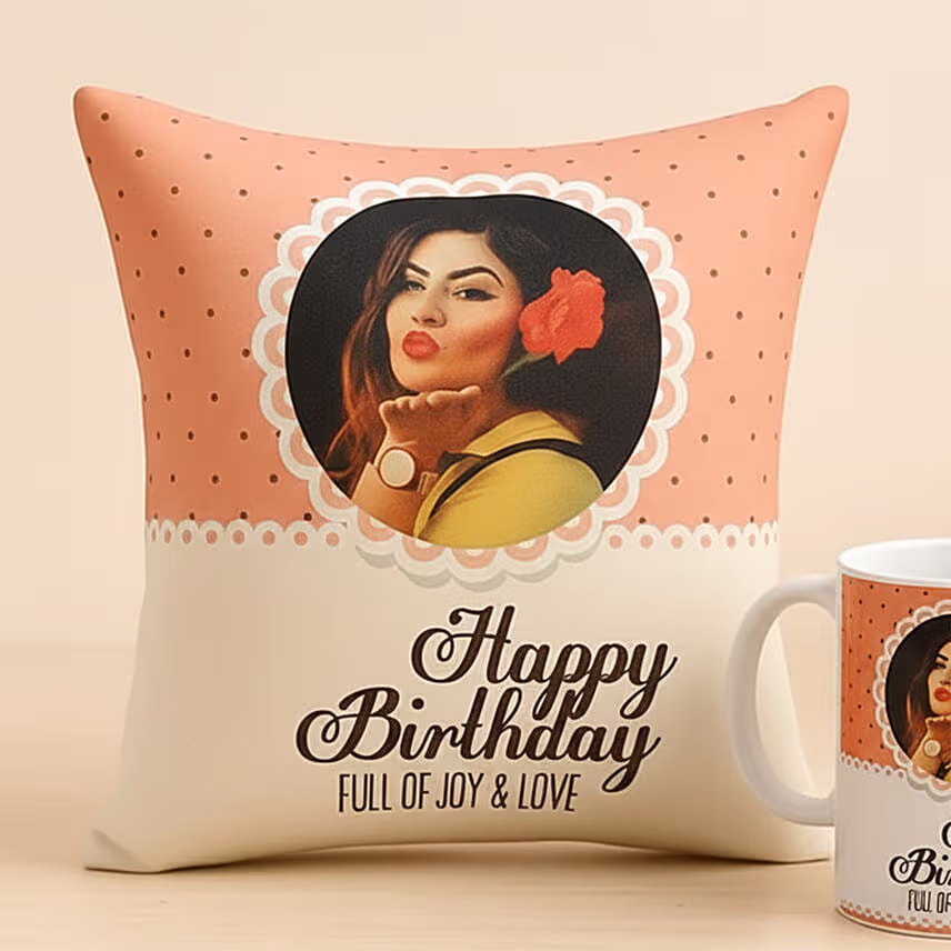 Personalised Photo Mug and Cushion Birthday Gift Combo