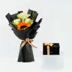Luxurious Godiva Mini Royal Box with Sunflowers & White Roses Bouquet