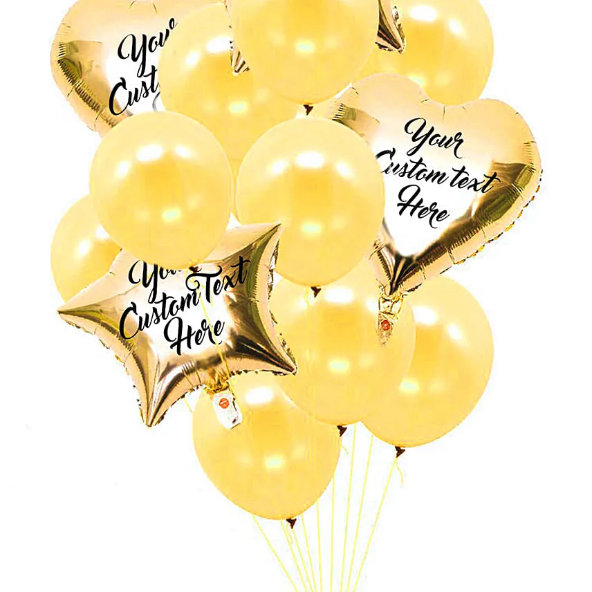 Heart & Star Shaped Customized Text Golden Balloons