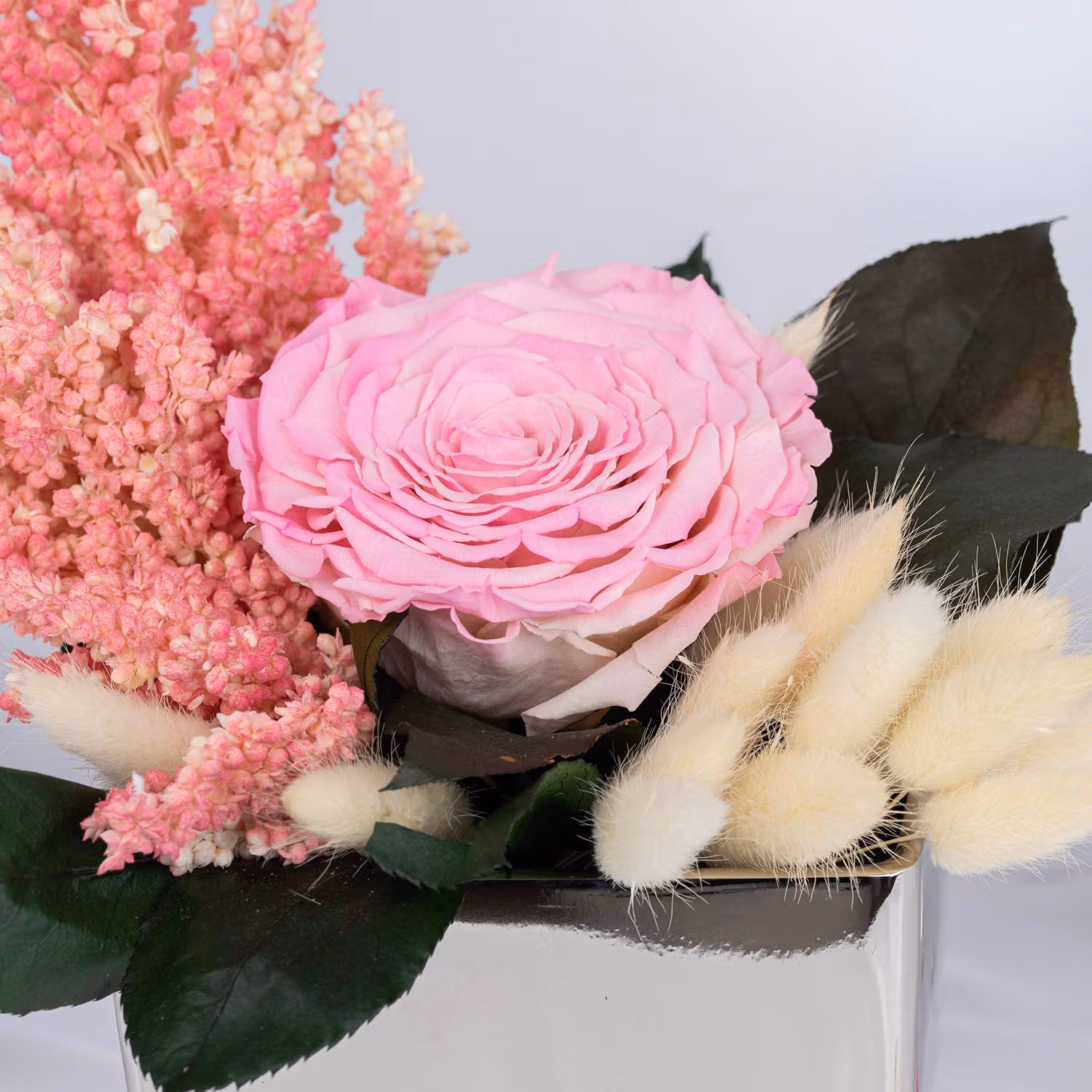 Timeless Pink Radiance | Luxurious Forever Rose in Silver Vase