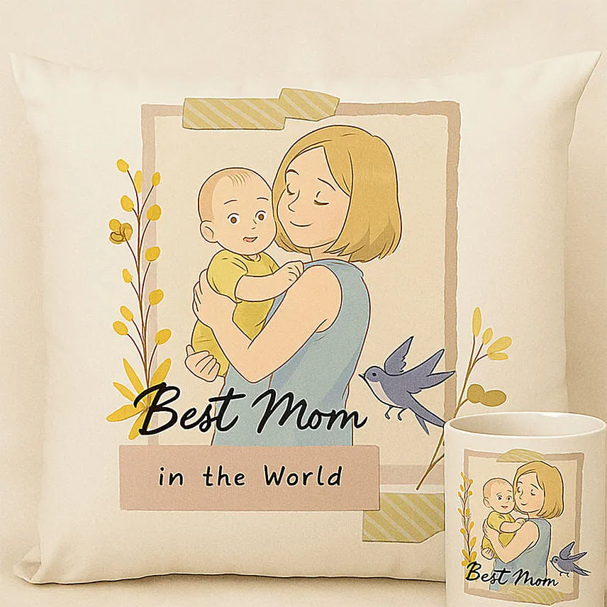 Personalise Your Ghibli Best Mom Mug And Cushion Combo