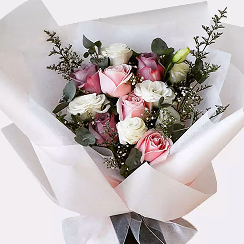 Bunch Of Flowers With Chocolates & Cake Combo