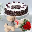 Black Forest Cake & Romantic Roses Teddy Combo