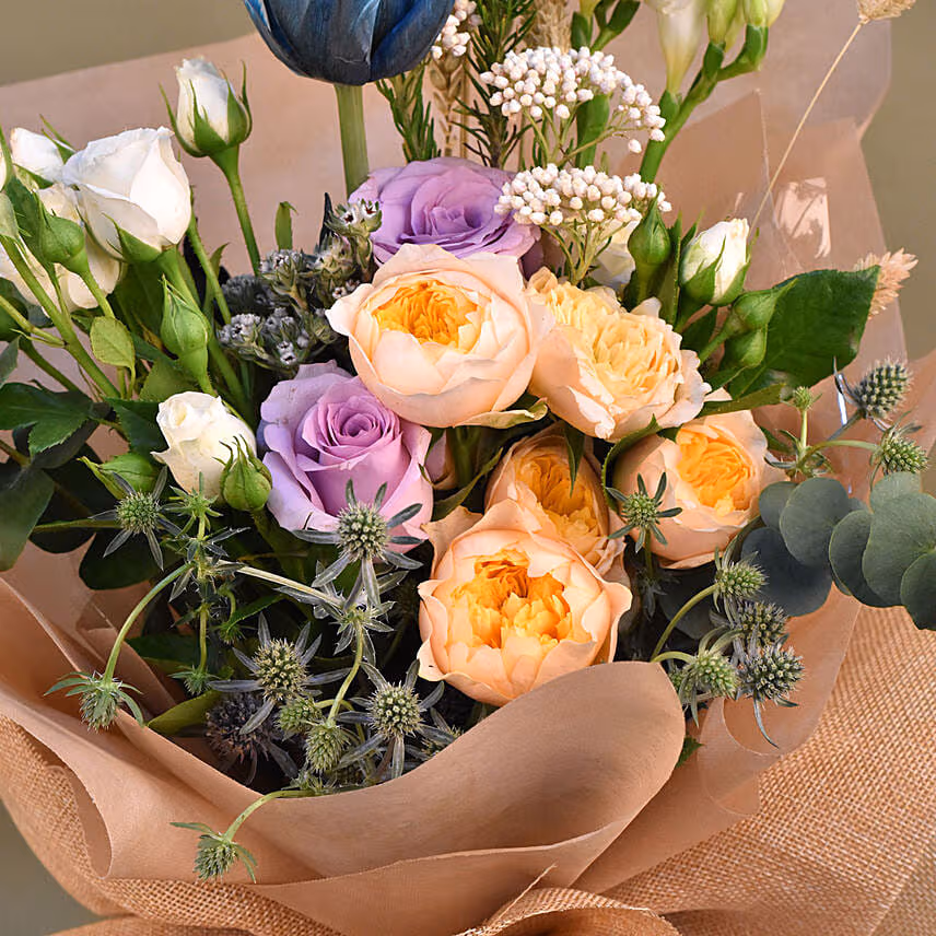 Glorious Mixed Flowers Bouquet with Chocolate Cake