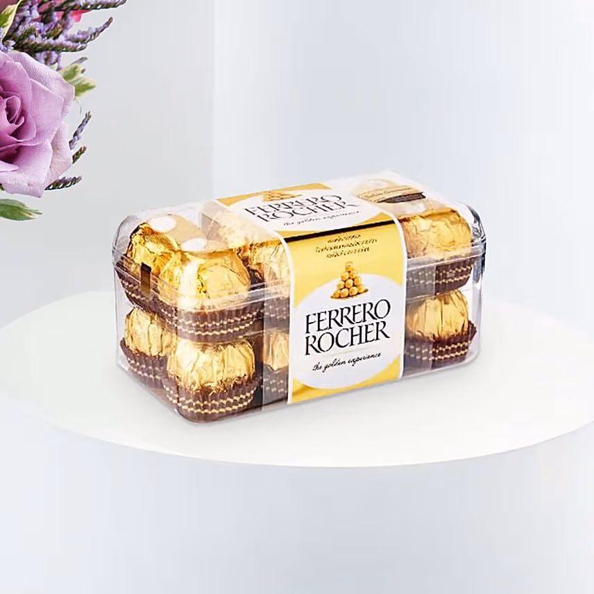 Royal Purple Roses Vase & Ferrero Rocher