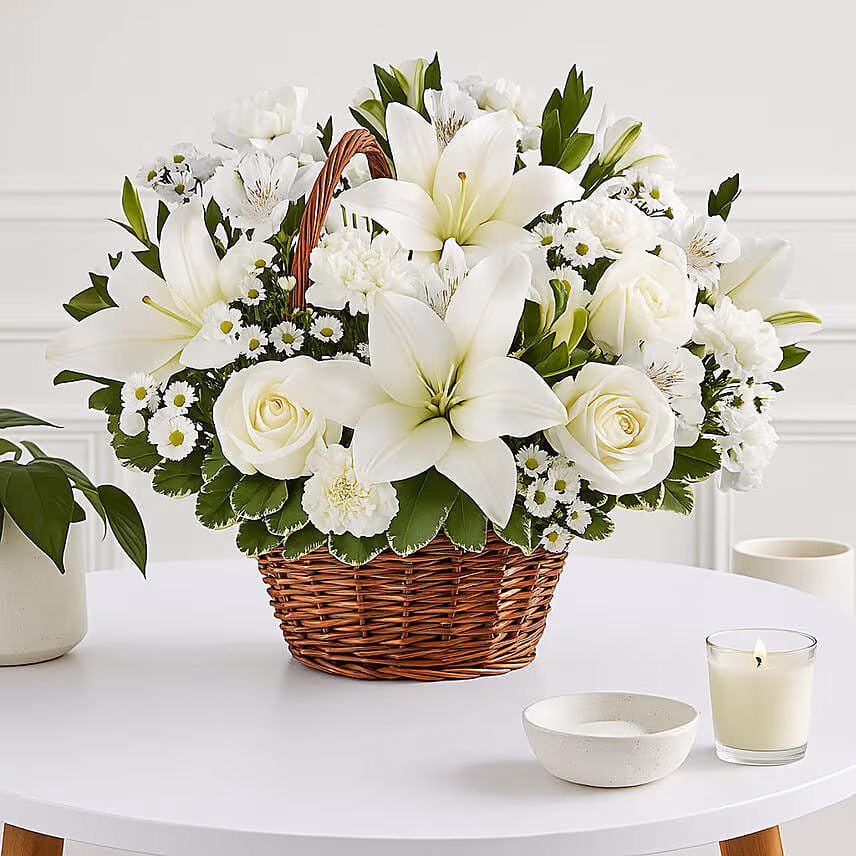 Elegant White Floral Basket