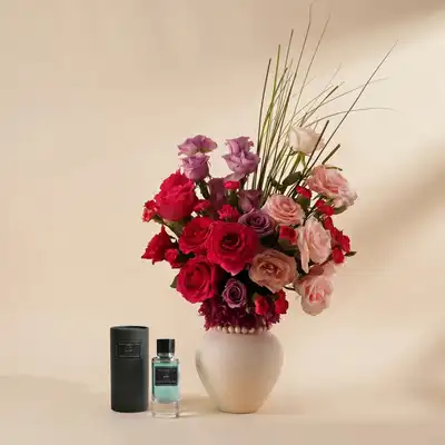 Ruby Bloom Luxe Floral Arrangement with VIP Fragrance - Emmanuelle Jane Paris VIP DREAM CATCHER EDP 90ML