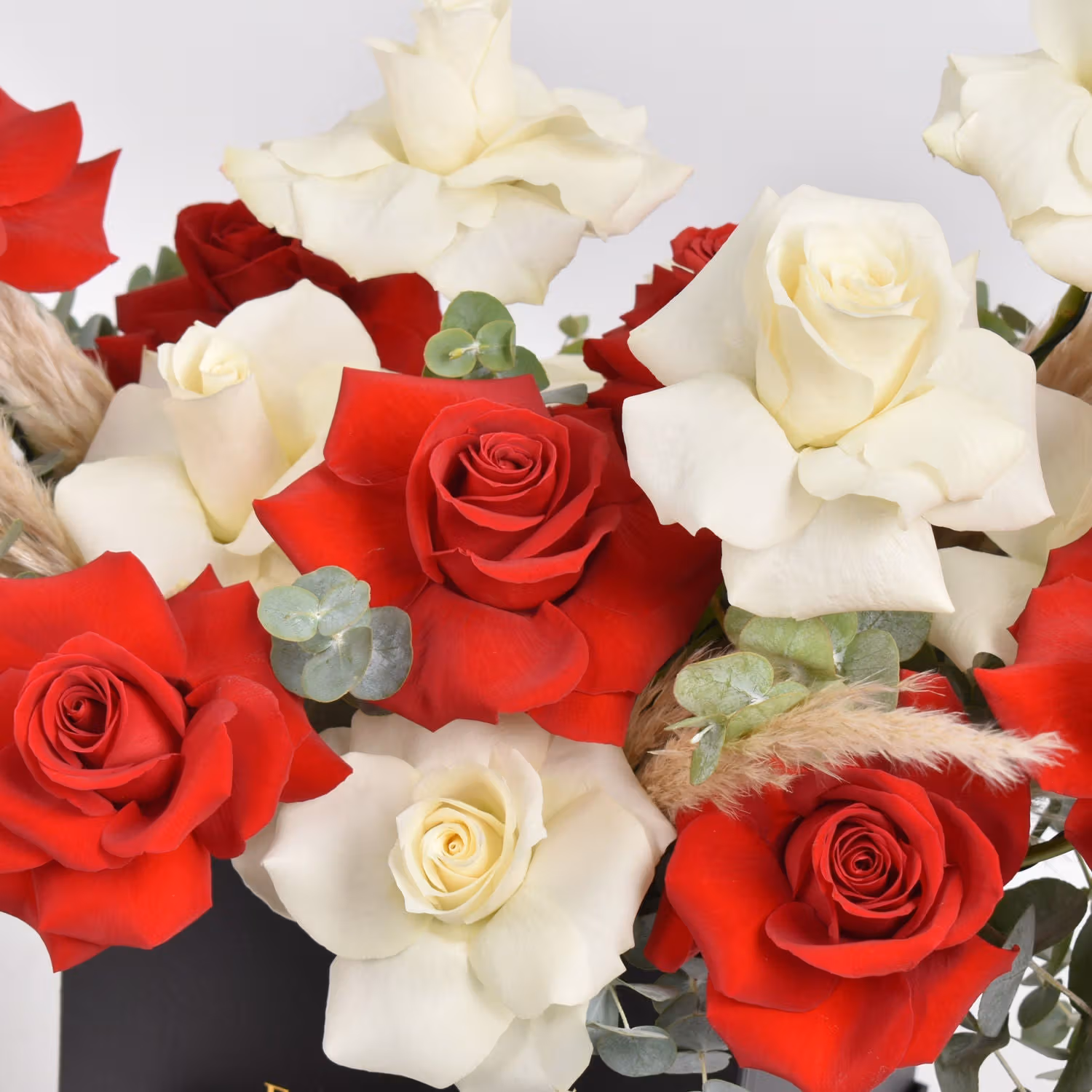 Luxurious Red and White Roses Beauty Box with Ferrero Rocher
