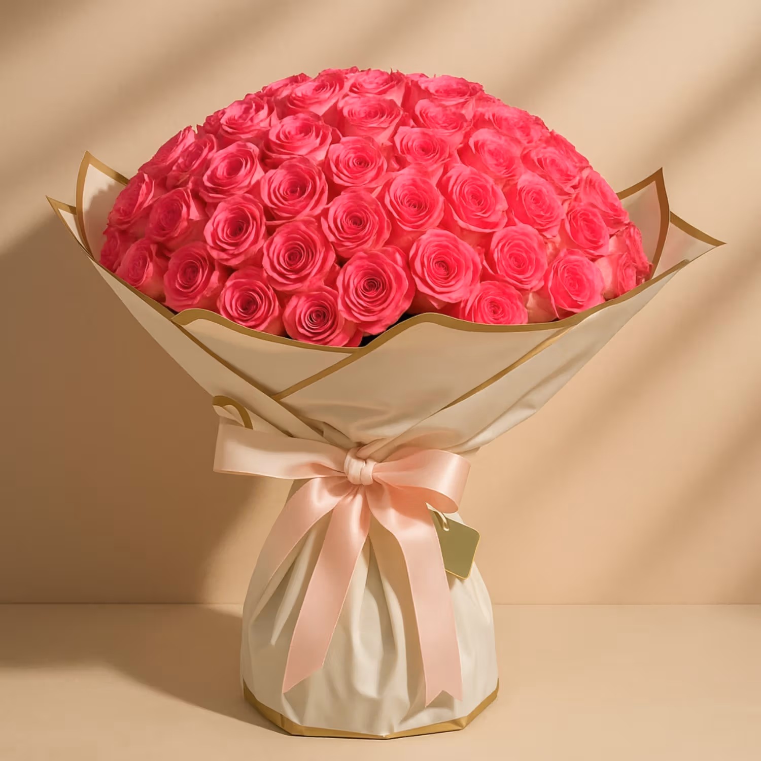 Luxurious Pink Blossom Bouquet - 100 Pink Roses with Elegant Wrapping