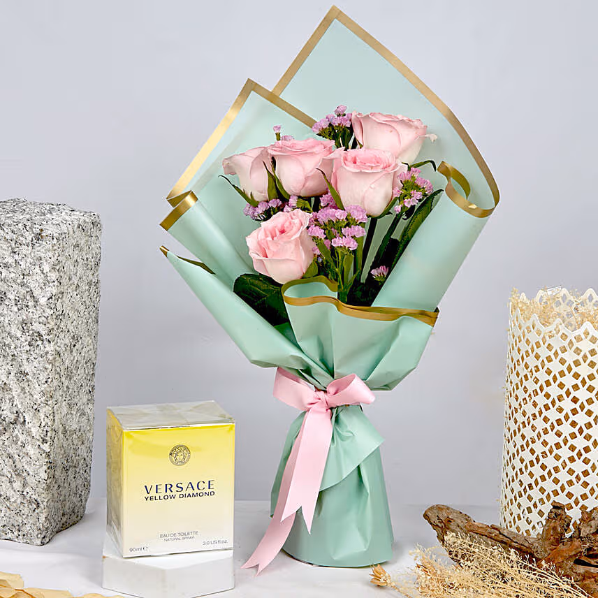 Perfume and Pink Roses Bouquet