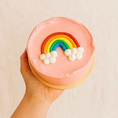 Rainbow On Pink Cake