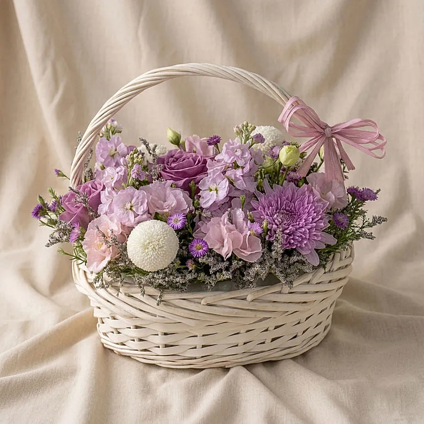 Enticing Mixed Flowers Round Basket