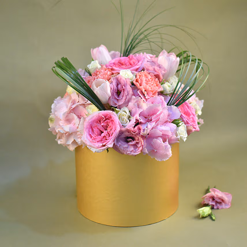Premium Mixed Flowers Designer Golden Vase