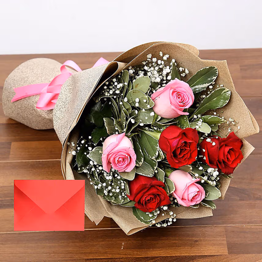 Attractive 6 Stolen Roses Bouquet with Greeting Card