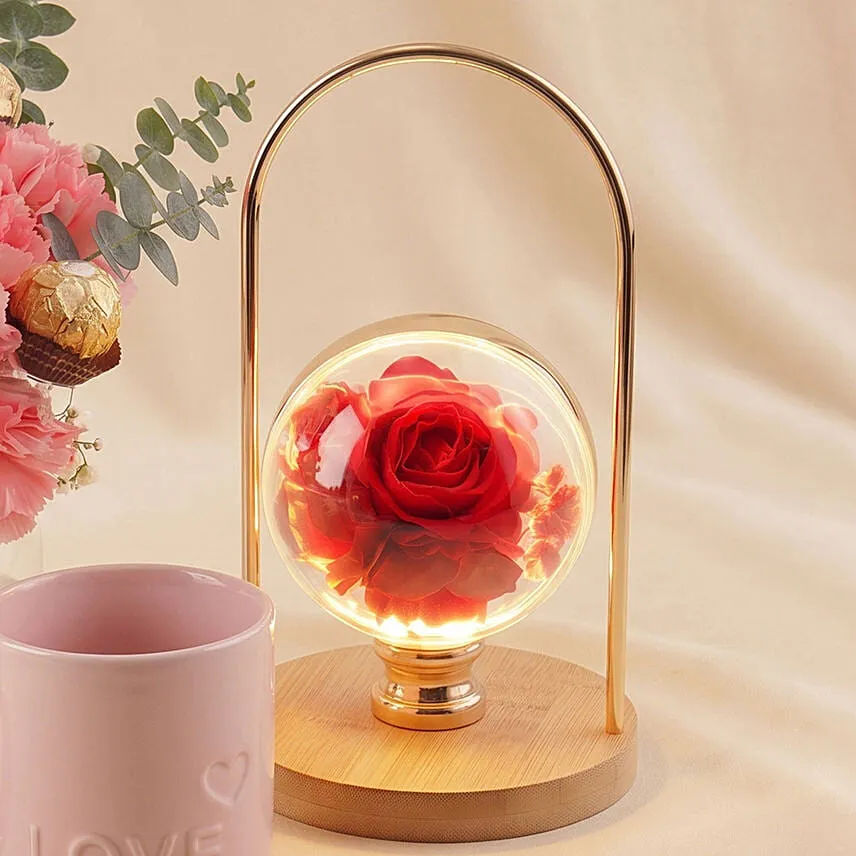 Romantic Rose Lamp, Carnation & Love Mug Gift Set
