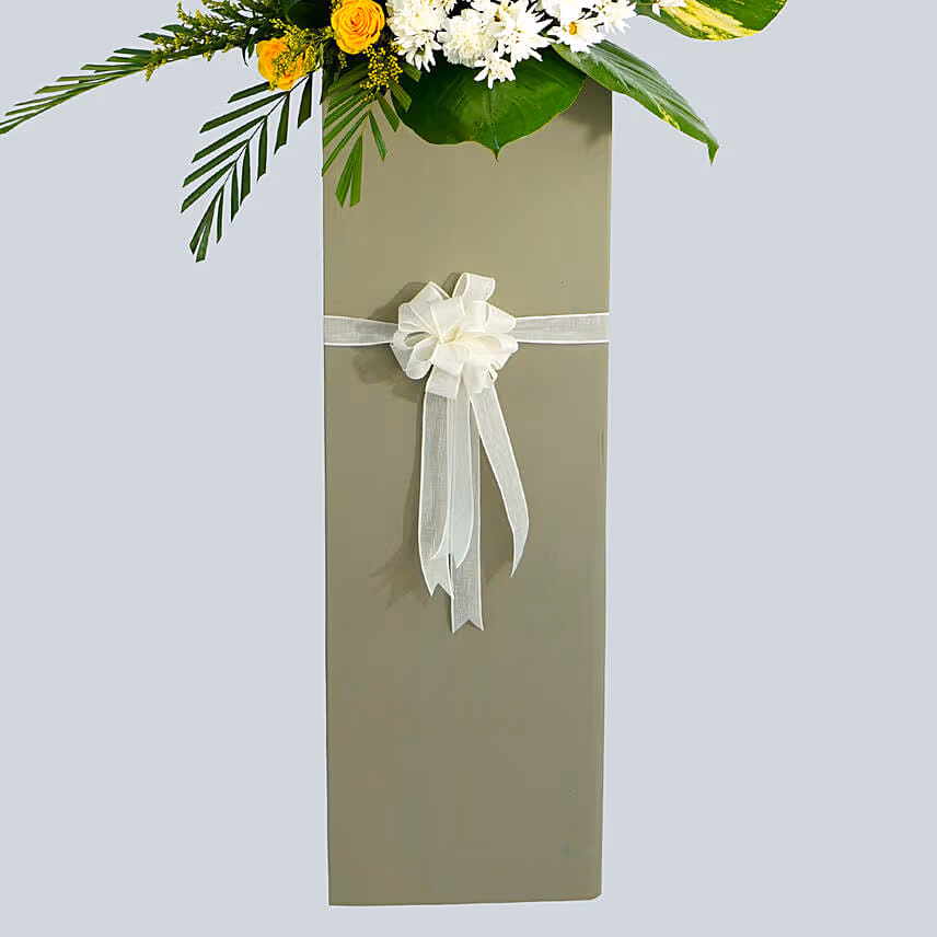 Everlasting Condolence Mixed Flowers Grey Stand