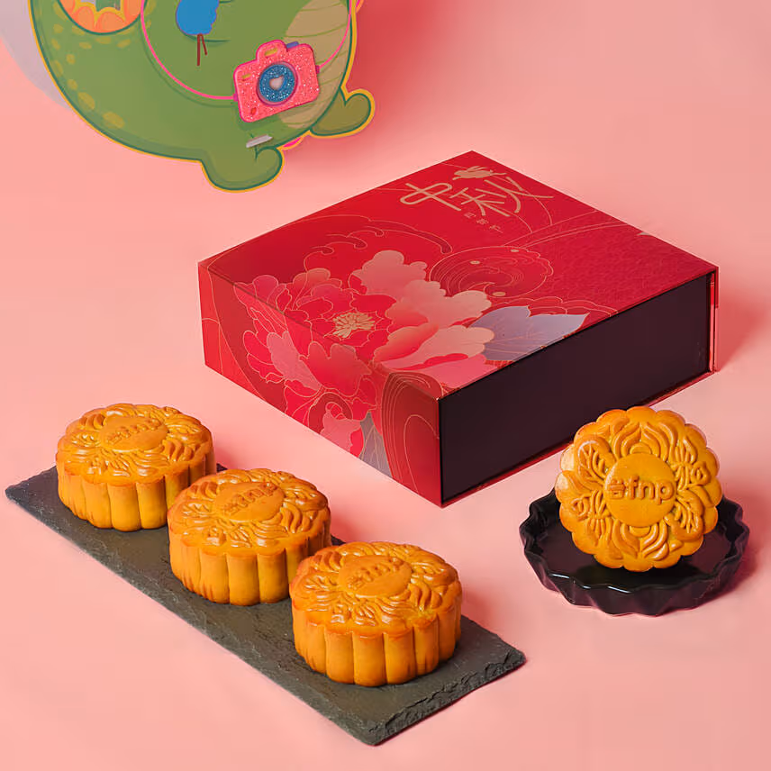 Fnp Pure White Lotus Paste Mooncakes With Dino Lantern