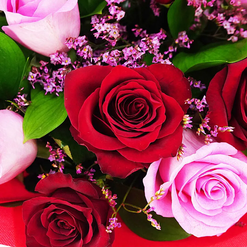 10 Pink & 10 Red Roses Bouquet With I Love You Table Top